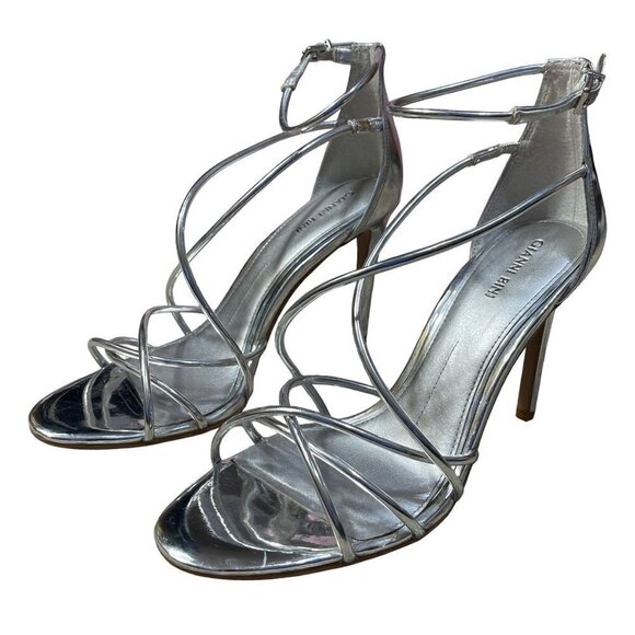 Gianni Bini Strappy Stiletto Heel Sandals Shoes Shiny Silver Size 10M - Picture 3 of 9